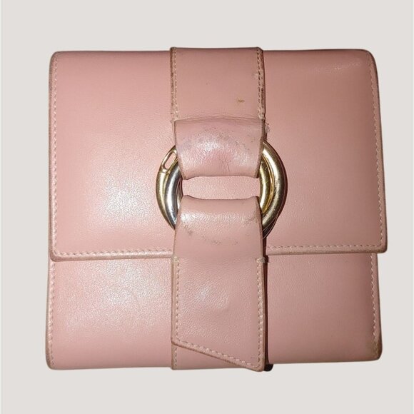 Cartier Trinity Pink Leather Trifold Wallet Gold Buckle Multiple Card Slots